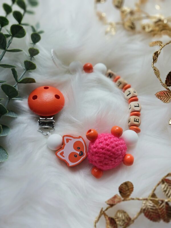 Schnullerkette orange, pink, Fuchs
