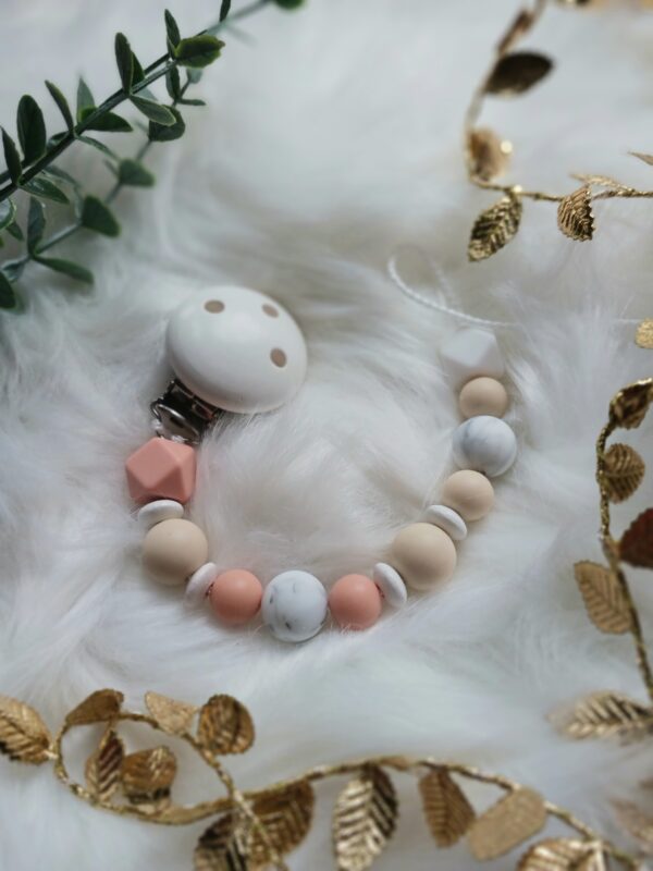 Schnullerkette rosè, beige, Marmor