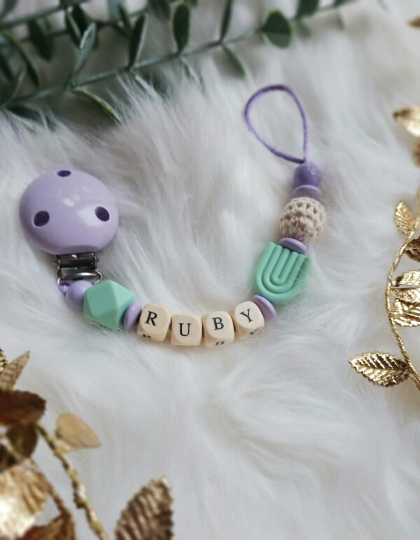 Schnullerkette mint, flieder, Regenbogen