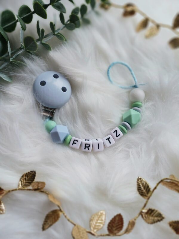 Schnullerkette mint, blau, Mehrkantperle