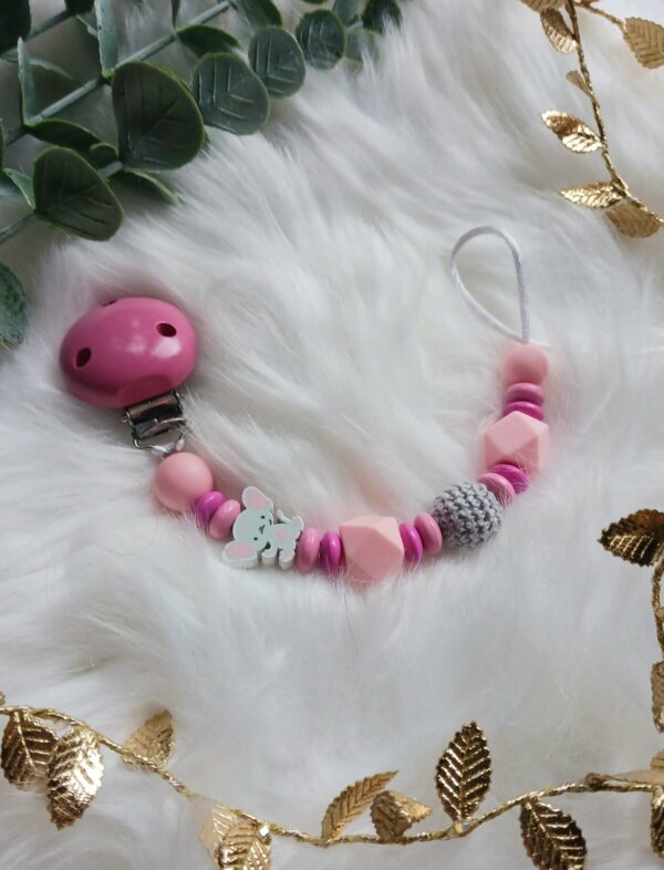 Schnullerkette pink, rosa, Elefant